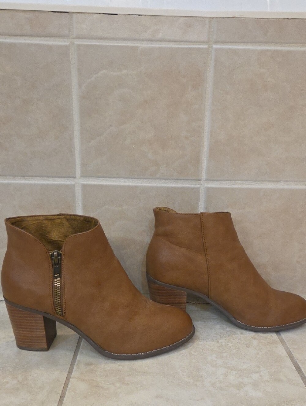 torrid Cognac Brown Ankle Booties with Block Heel